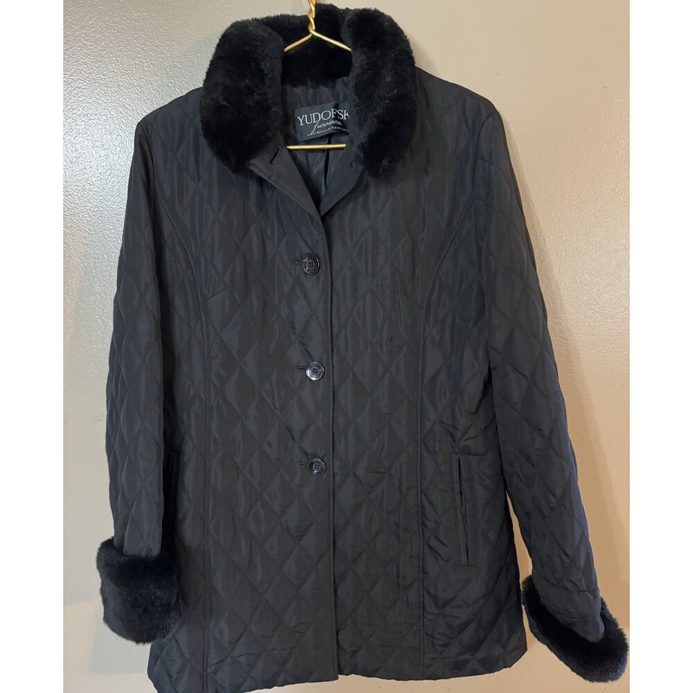 yudofsky furriers louisville ky dyed rex rabbit fur cuff/collar coat Med Black